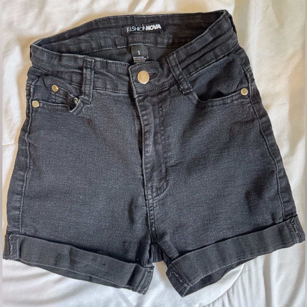 Fashion Nova Black Jean Shorts High-Waisted Classic